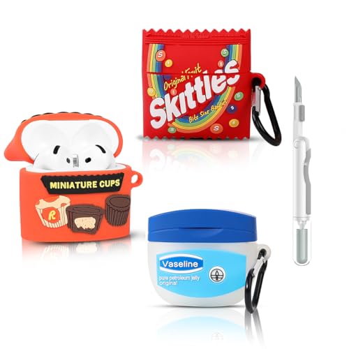 (3 Packung) Silikon Hülle für AirPods 4 Drahtlose Ohrhörer, für AirPods 4th Erzeugung Ohrhörer, mit Reinigung Stift Kit, XMBYGY Silikon Cartoon Ladecase Schutzhülle und Karabiner für Männer Frau von XMBYGY