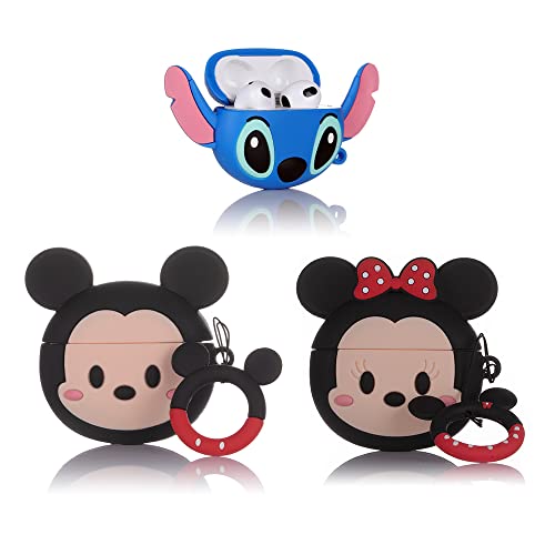 (3Pack) Hülle für Airpods 3. Generation (2022), XMBYGY Silikon Airpods 3 Hülle Schutzhülle mit süßem lustigem Hautdesign, mit Schlüsselanhänger (CuteMinnie+Stitch+Mickey) von XMBYGY