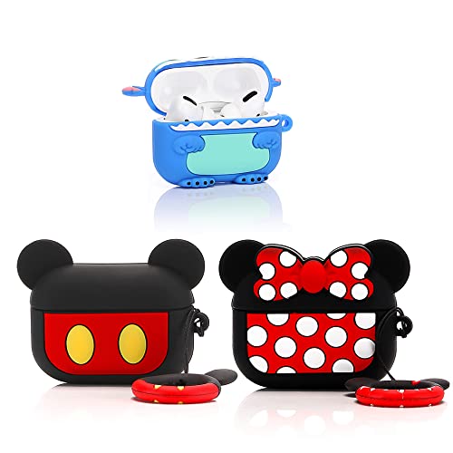 (3Pack) Hülle für Airpods Pro, XMBYGY Silikon Airpods Pro Hülle Schutzhülle mit süßem lustigem Hautdesign, mit Schlüsselanhänger () (Stitch+Minnie+Mickey) von XMBYGY