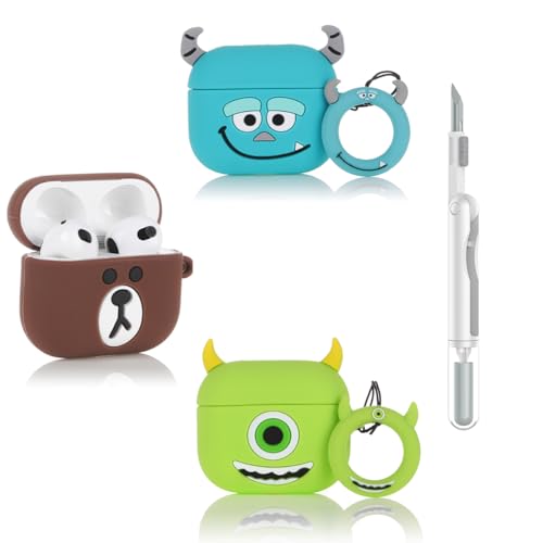 (3Packung+Reiniger Stift) XMBYGY Hülle für AirPods 3rd Erzeugung Drahtlose Ohrhörer mit Reinigung Pen Kit, Cute Cartoon Haut Design Silikon Ladetasche Schutzhüllen für AirPods 3 von XMBYGY