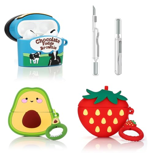 (3Packung+Reiniger Stift) XMBYGY Hülle für AirPods Pro 2nd/1st Erzeugung Drahtlose Ohrhörer mit Reinigung Pen Kit, Cute Cartoon Haut Design Silikon Ladetasche Schutzhüllen für AirPods Pro 1/2 von XMBYGY