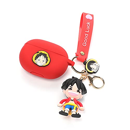 Beats Studio Buds Hülle mit Puppe Schlüsselanhänger, XMBYGY Silikon Cartoon Ladehülle Ganzkörper Anti-Lost Lanyard Protection Zubehör Kits Kompatibel für kabellose Beats Ohrhörer (Luffy) von XMBYGY