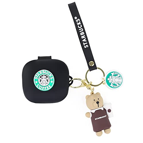 Hülle für Beats Fit Pro 2021 Ohrhörer, XMBYGY Beats Fit Pro Cartoon Kopfhörer Aufladen Silikonhülle mit süßem Puppenschlüsselbund Ganzkörper-Anti-Lost-Lanyard-Schutz (Coffee) von XMBYGY