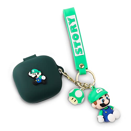 Hülle für Beats Fit Pro 2021 Ohrhörer, XMBYGY Beats Fit Pro Cartoon Kopfhörer Aufladen Silikonhülle mit süßem Puppenschlüsselbund Ganzkörper-Anti-Lost-Lanyard-Schutz (MarioGreen) von XMBYGY