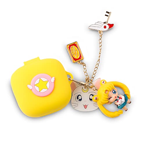 Hülle für Beats Fit Pro 2021 Ohrhörer, XMBYGY Beats Fit Pro Cartoon Kopfhörer Aufladen Silikonhülle mit süßem Puppenschlüsselbund Ganzkörper-Anti-Lost-Lanyard-Schutz (SailorMoon) von XMBYGY