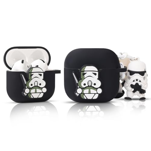 Silikon Hülle für AirPods 4 Ohrhörer(2024), XMBYGY Aufladung Stoßfeste schützende Kopfhörer Abdeckung mit Cartoon Puppe Anti-Lost Lanyard für AirPods 4th Erzeugung Drahtlose Ohrhörer (WTsoldat) von XMBYGY