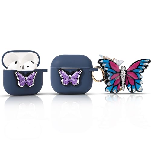 Silikon Hülle für AirPods 4 Ohrhörer(2024), XMBYGY Aufladung Stoßfeste schützende Kopfhörer Abdeckung mit Cartoon Puppe Anti-Lost Lanyard für AirPods 4th Erzeugung Drahtlose Ohrhörer (SchmetterlingPP) von XMBYGY