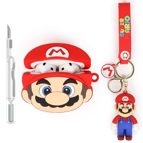 XMBYGY Hülle und Reinigung Stift für AirPods 4th Erzeugung Ohrhörer, Silikon Cartoon Aufladung Schutz Fall und 3-in-1 Reinigung Pen für AirPods 4 Drahtlose Ohrhörer mit Puppe und Anti-Lost Lanyard von XMBYGY