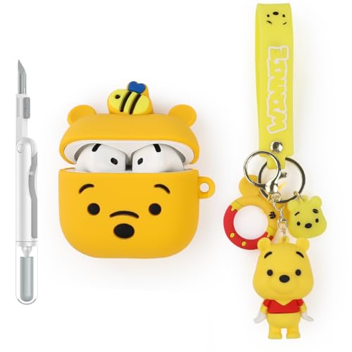 XMBYGY Hülle und Reinigung Stift für AirPods 4th Erzeugung Ohrhörer, Silikon Cartoon Aufladung Schutz Fall und 3-in-1 Reinigung Pen für AirPods 4 Drahtlose Ohrhörer mit Puppe und Anti-Lost Lanyard von XMBYGY