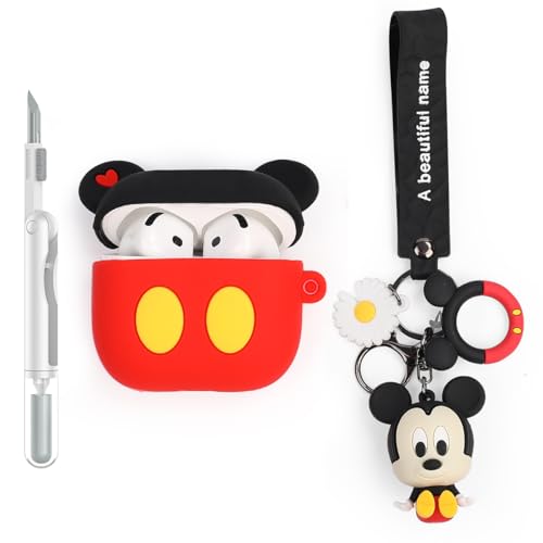 XMBYGY Hülle und Reinigung Stift für AirPods 4th Erzeugung Ohrhörer, Silikon Cartoon Aufladung Schutz Fall und 3-in-1 Reinigung Pen für AirPods 4 Drahtlose Ohrhörer mit Puppe und Anti-Lost Lanyard von XMBYGY