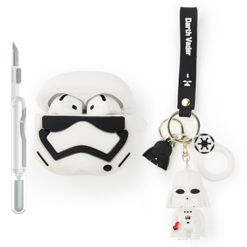 XMBYGY Hülle und Reinigung Stift für AirPods 4th Erzeugung Ohrhörer, Silikon Cartoon Aufladung Schutz Fall und 3-in-1 Reinigung Pen für AirPods 4 Drahtlose Ohrhörer mit Puppe und Anti-Lost Lanyard von XMBYGY