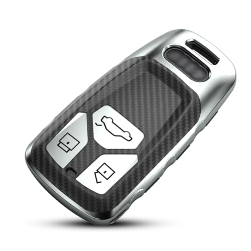 XMSCN Schlüsselanhänger Hülle kompatibel mit Audi Soft TPU Carbon Fiber Key Fob Cover Halter Protector für A4 A5 Q7 Q5 TT TTS S4 S5 RS4 RS5 Keyless Entry 3 Tasten (mit Schlüsselanhänger) von XMSCN