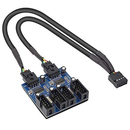 Motherboard USB 9-poliger Header Hub Stecker 1 auf 2/4 Buchse, USB 2.0 Splitter-Verlängerungskabel, USB 9-poliges internes Kabel, 9-poliger Stecker-Adapter für Port-Multiplier (35 cm) von XMSJSIY