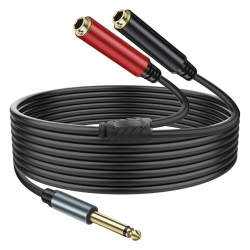XMSJSIY 1/4" 6.35mm TS Mono Splitter 1 zu 2 Audio Y Splitter Kabel Adapter 6.35mm TS Stecker auf Dual Buchse Mono Gitarre Signal Audio Kabel Gold Plaed für OFC HiFi Lautsprecher Mikrofon - 2M/6.5FT von XMSJSIY