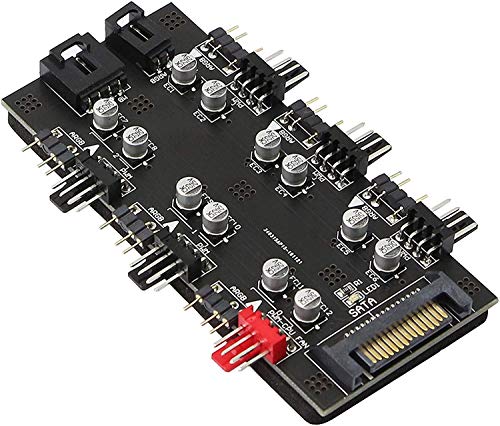 XMSJSIY 12V 4Pin PWM,5V 3Pin ARGB mit SATA 15Pin Power 2-in-1 Hub 6-Wege Sync CPU Kühllüfter Adressierbarer RGB Beleuchtung PCB Splitter für erweiterte Motherboard Schnittstelle von XMSJSIY
