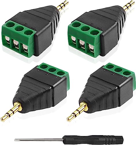 XMSJSIY 2.5mm TRS Schrauben-Klemmenblock-Balun-Steckverbindern Männlicher Stereo Stecker 3-Pole Audio zu 3-Pin Bolzen Lötloser Kopfhörer Ersatz Balum Konverter Adapter-4PCS von XMSJSIY