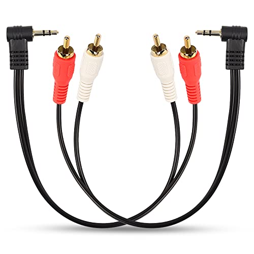 XMSJSIY 3,5 mm auf 2 Cinch-Kabel, 90 Grad rechtwinklig, 3,5 mm TRS-Stecker auf 2 Cinch-Stecker, Stereo-Audio-Y-Splitter für Smartphones, MP3, Tablets, 2 Stück (0,25 m) von XMSJSIY