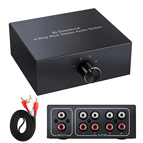 XMSJSIY 4-Wege Bidirektional L/R RCA Stereo Audio Switcher, 1 in 4 Out oder 4 in 1 Out, L/R Sound Channel Audio Splitter Audio Selector Switch Box für DVD Stereo Lautsprecher CD Player von XMSJSIY