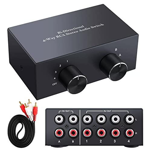 XMSJSIY 4-Wege bidirektionaler L/R RCA Stereo Audio Switcher, 2 in 4 Out oder 4 in 2 Out, L/R Sound Channel Audio Splitter Audio Selector Switch Box für DVD Stereo Lautsprecher CD Player von XMSJSIY