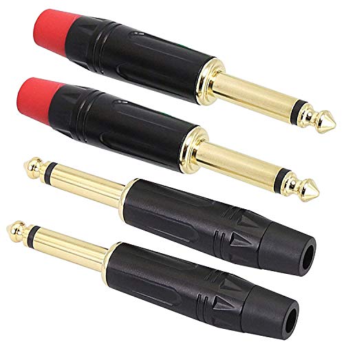 XMSJSIY 6,35-mm-TS-Audio-Stecker, 6,35 mm Mono-Stecker, vergoldeter 6,3-TS-Mikrofonstecker für Gitarre/Lautsprecher/Mikrofonkabel usw. (4 Stück) von XMSJSIY
