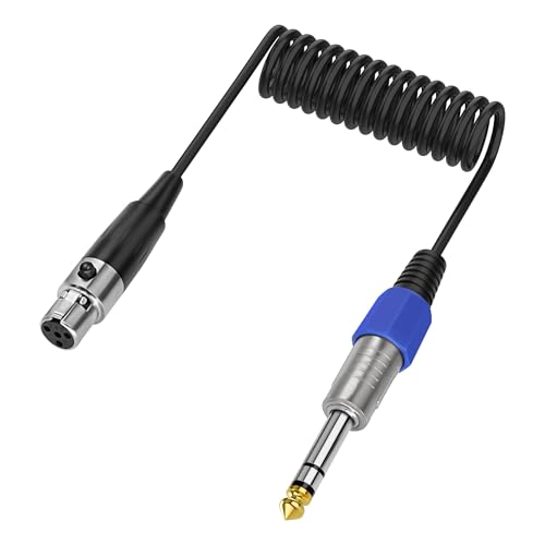 XMSJSIY 6.35mm TRS auf Mini XLR Kabel 1/4" TRS Stecker auf 4-Pin Mini XLR Buchse Kopfhörer Audio Stereo Sprial Coiled Kabel Mic für Mixer Gitarre Mixer -0.5M/1.6FT von XMSJSIY
