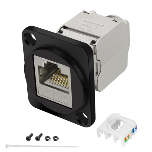 XMSJSIY CAT6A D-Typ Panel Mount Stecker geschirmt RJ45 CAT6A Koppler Werkzeuglose Keystone Jack Snap-in Verschluss Modul Patch Kabel Netzwerk Ethernet Schnittstelle Adapter für Cat6/Cat5/Cat5e von XMSJSIY