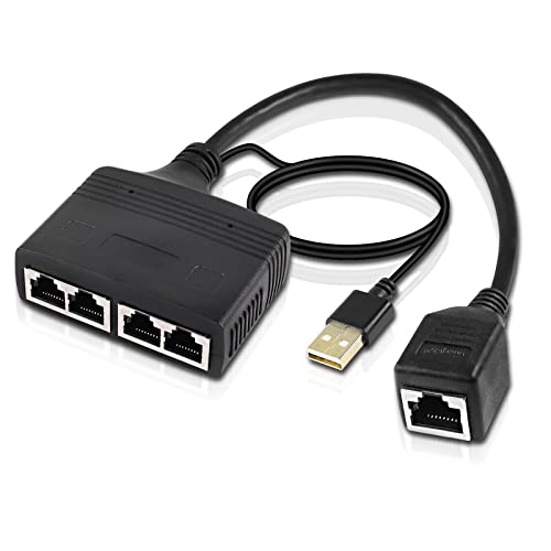 XMSJSIY Ethernet Splitter 1 auf 4 Internet Ethernet Switch RJ45 Buchse auf 4 Buchsen Netzwerkteiler Adapter Konverter 100Mbps High Speed LAN Distributor für Cat5/5e/6/7/8 (1 Buchse auf 4 Buchsen) von XMSJSIY