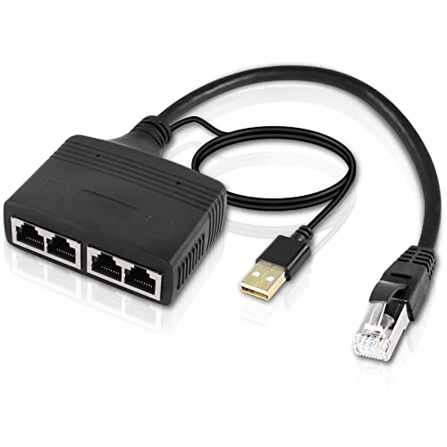 XMSJSIY Ethernet Splitter 1 zu 4 Internet Ethernet Switch RJ45 zu 4 Netzwerk Teiler Adapter Konverter 100Mbps High Speed LAN Verteiler für Cat5/5e/6/7/8 (1 Männlich auf 4 Weiblich) von XMSJSIY