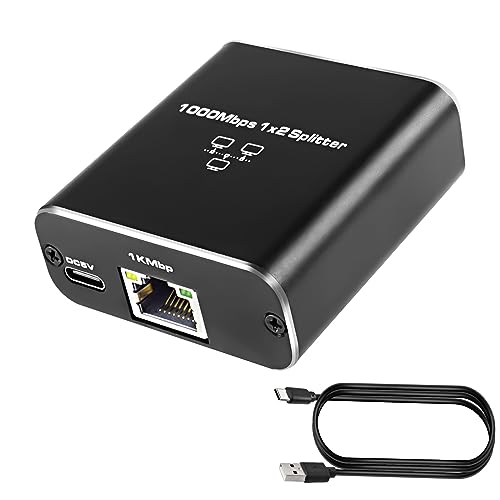 XMSJSIY Gigabit Ethernet Splitter 1 zu 2 Netzwerk Internet Splitter RJ45 1 Buchse zu 2 Buchse 1000Mbps 8P8C LAN Extender Connector mit USB-Stromkabel mit Cat5/5e/6 /6e/7 von XMSJSIY