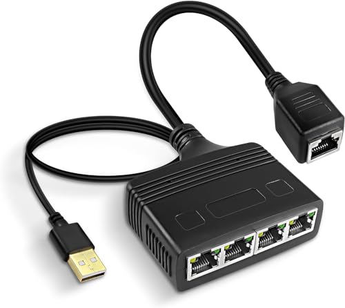 XMSJSIY Gigabit Ethernet Splitter RJ45 1 Buchse zu 4 Buchse Netzwerk Extend Connector Adapter 1000Mbps/100Mbps High Speed 8P8C LAN Internet Extension Hub für Cat5/5e/6/7/8 (RJ45 1 Buchse auf 4 Buchse) von XMSJSIY