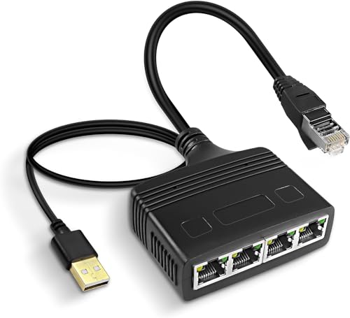 XMSJSIY Gigabit Ethernet Splitter RJ45 1 Stecker auf 4 Buchse Netzwerk Extend Connector Adapter 1000Mbps/100Mbps High Speed 8P8C LAN Internet Extension für Cat5/5e/6/7/8 (RJ45 1 Stecker auf 4 Buchse) von XMSJSIY