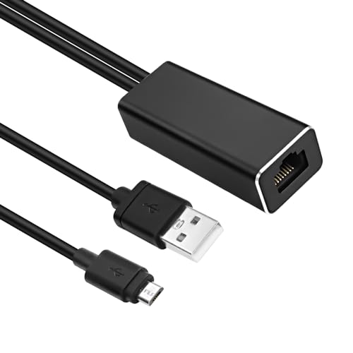 XMSJSIY Micro USB Ethernet Adapter Kompatibel mit Fire Stick Micro USB auf RJ45 Ethernet Adapter 10/100 Mbps High Speed LAN Netzwerk mit USB Stromkabel für Chromecast Ultra/2/1/Audio Google Home Mini von XMSJSIY