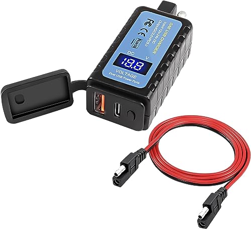 XMSJSIY Motorrad Telefon USB Ladegerät Adapter SAE auf Typ-C PD/USB Schnellladung 3.0 Verlängerungskabel mit Voltemeter, ON/Off Schalter und wasserdicht für Telefon Tablet GPS etc -1.2M von XMSJSIY