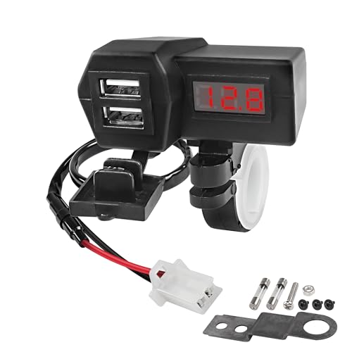XMSJSIY Motorrad USB Ladegerät 5V 3.1A Dual USB Telefon Ladegerät Adapter Kit Kabel mit Voltmeter, wasserdicht und ON/Off Schalter, Lenker Montage oder Durchmesser Rückspiegel Halter-1.4M von XMSJSIY