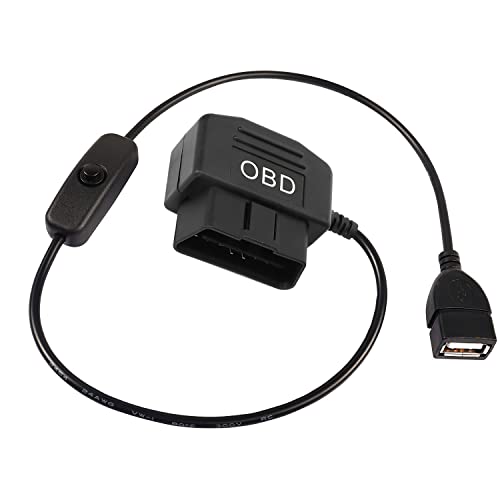XMSJSIY OBD zu USB Stromkabel Adapter 16Pin OBD2 männlich zu 5V 2A USB Buchse 12V 24V 36V zu 5V 2A mit Schalter Taste für Dash Kamera Telefon Auto GPS DVR-50cm von XMSJSIY