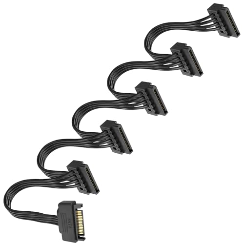 XMSJSIY SATA Netzteil Kabel 15-Pin SATA auf 5 x 15-Pin SATA Netzteil Kabel Verlängerungskabel 15-Pin SATA Stecker auf 5 x Serial SATA Buchse Netzkabel für HDD SSD Festplatte von XMSJSIY