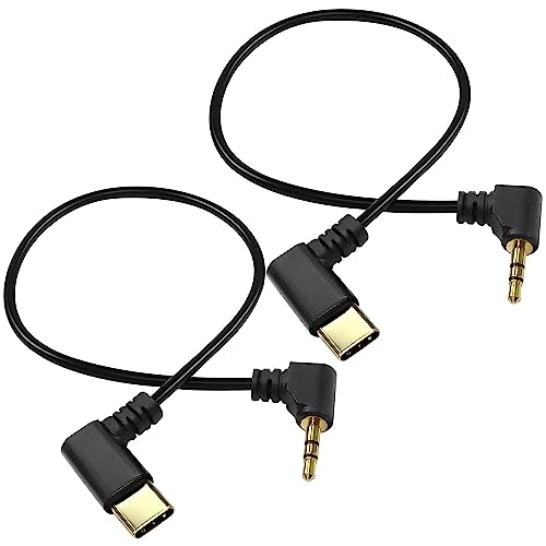 XMSJSIY Typ C auf 2.5mm Audiokabel USB C Stecker auf 2.5mm TRS 3 Pol Stecker AUX 90 Grad rechtwinkliger Kopfhörer Jack Ersatz Verlängerungskabel Gold Stecker überzogen 29cm - 2PCS von XMSJSIY