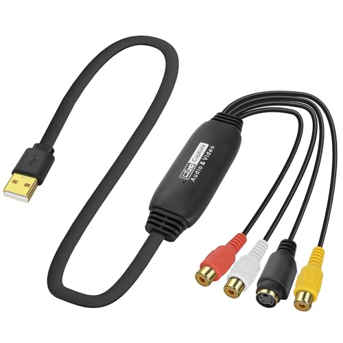 XMSJSIY USB 2.0 Audio Video Capture Karte S Video RCA zu USB Digital Recorder CVBS VHS VCR zu Digital Konverter für DVD Player, Laptop, PC, Band Aufnahme - 1.2M/3.9FT (S-Video+3 RCA Buchse auf USB) von XMSJSIY