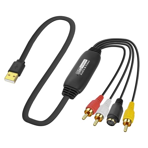XMSJSIY USB 2.0 Audio Video Capture Karte S Video RCA zu USB Digital Recorder CVBS VHS VCR zu Digital Konverter für DVD Player, Laptop, PC, Band Aufnahme - 1.2M/3.9FT (S-Video+3 RCA Stecker auf USB) von XMSJSIY