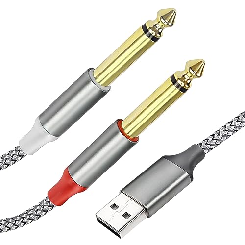 XMSJSIY USB A auf 6.35mm Kabel USB A auf Dual 6.35 mm 1/4 Zoll TS Audio Kabel AUX Y Splitter Kabel USB A Stecker auf 1/4 Stecker Audio Kabel für Verstärker, Lautsprecher 2M (USB-A auf Dual 6.35mm) von XMSJSIY