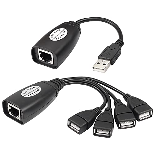 XMSJSIY USB Extender über Ethernet USB 2.0 zu RJ45 LAN Splitter Kabel Verlängerung über Cat5/5e 6 7 Anschluss bis zu 50Meter/164FT 4-Port HUB für Drucker Kamera von XMSJSIY