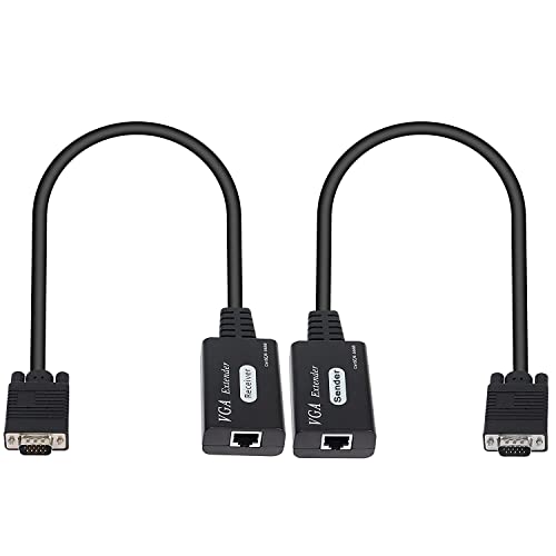 XMSJSIY VGA-Extender über Cat5e/6, VGA-Stecker auf RJ45 Ethernet-LAN-Extender, Konverter, Signalsender, Repeater für HDTV HDPC PS4 STB 1080P bis zu 60 m (1 Sender + 1 Empfänger) von XMSJSIY