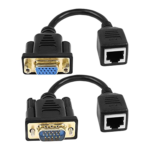 XMSJSIY VGA Extender über Ethernet Adapter VGA männlich/weiblich zu RJ45 Cat5e/Cat6 Adapter Kabel LAN Extender 15m Konverter für Multimedia Video 16cm nach 2PCS von XMSJSIY