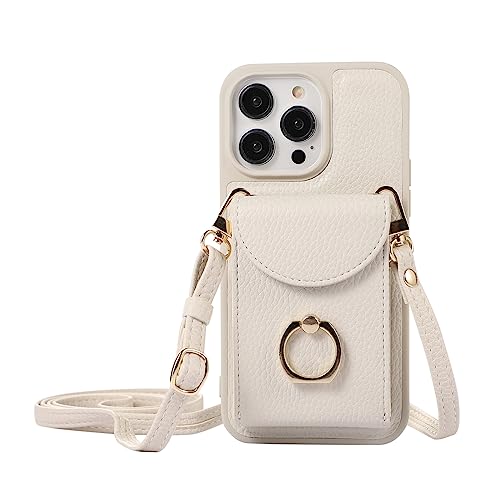 XMTON Crossbody Geldbörse Hülle für iPhone 11 Pro mit Kartenhalter, 360° Drehbarer Ring Kickstand, Leder Purse Case für iPhone 11 Pro, Weiß von XMTON