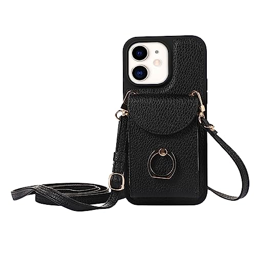 XMTON Crossbody Geldbörse Hülle für iPhone 11 mit Kartenhalter, 360° Drehbarer Ring Kickstand, Leder Purse Case für iPhone 11, Schwarz von XMTON