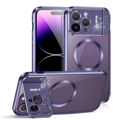 XMTON Magnetic case for iPhone 14 Pro Max case, Compatible with MagSafe, Built-In Camera Guard Kickstand and Aromatherapy Tablets, Metal Frame Shockproof Ultra Slim Cover, Purple von XMTON