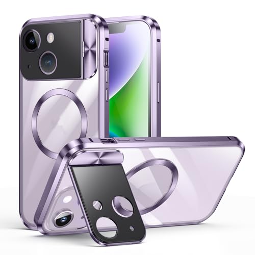 XMTON Magnetische für iPhone 13 Hülle für Magsafe & Ständer [Voller Kameraschutz] [Metallstoßstange] [Mil-Grad-Schutz] Frosted PC Stoßfeste Case für iPhone 13, Lila von XMTON