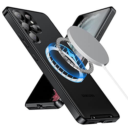 XMTON Metall Handyhülle für Samsung Galaxy S24 Ultra 6.8", Slim Metall Stoßstange Handyhülle Schutzhülle Backcover Kompatibel mit Magsafe Case - (Schwarz) von XMTON