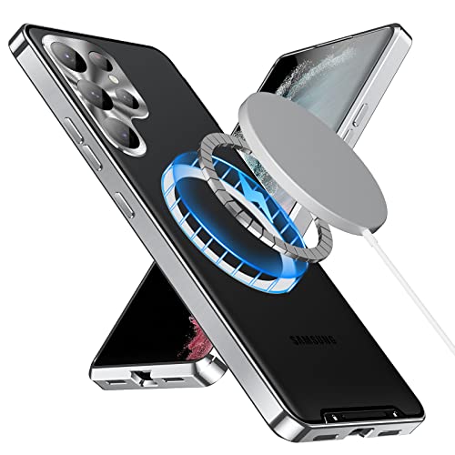XMTON Metall Handyhülle für Samsung Galaxy S24 Ultra 6.8", Slim Metall Stoßstange Handyhülle Schutzhülle Backcover Kompatibel mit Magsafe Case - (Silber) von XMTON
