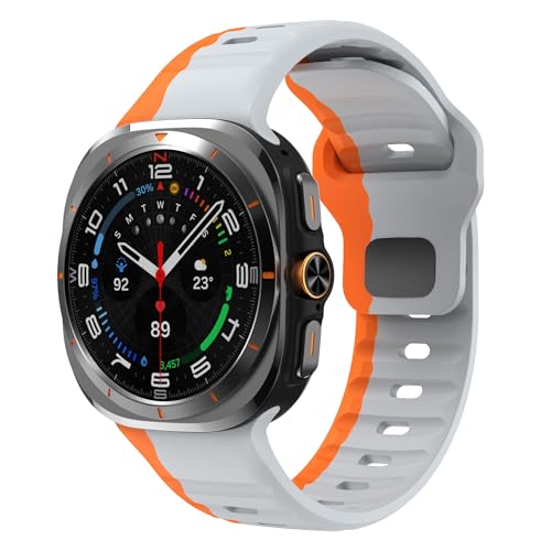 Kompatibel mit Samsung Galaxy Ultra 47mm Uhrenarmbänder Ersatz Galaxy Watch Strap Einstellbare Silikon Sport Bands für Mann Frauen (Grau und Orange) von XMUXI